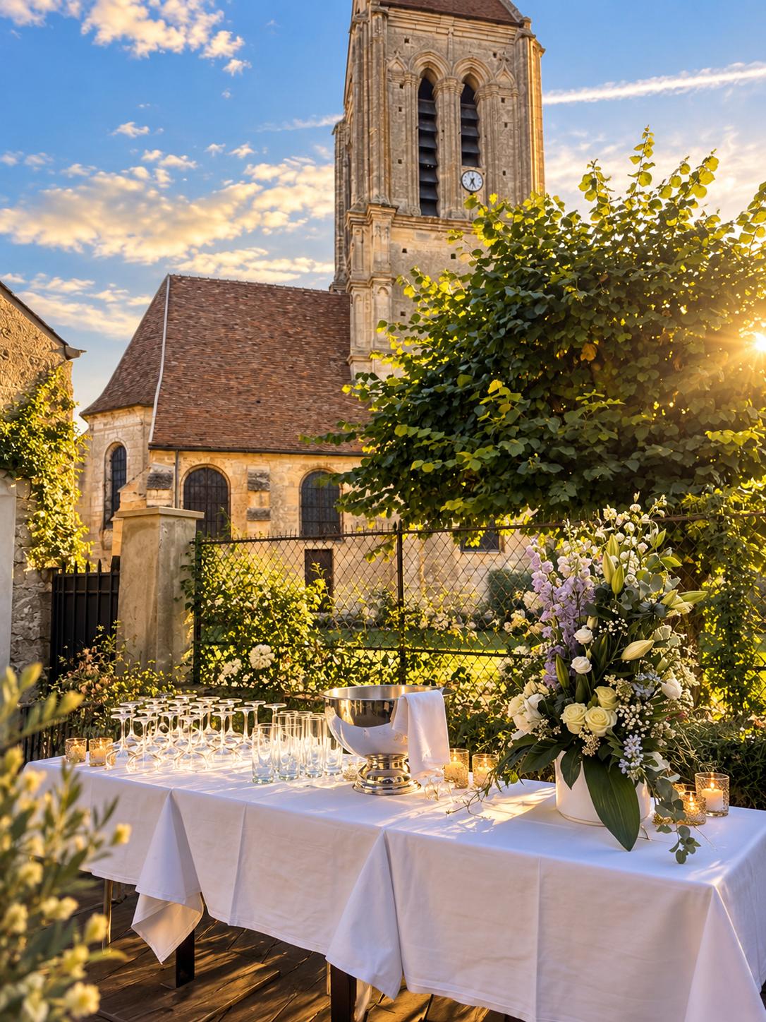 Réception sur la terrasse face à l’église